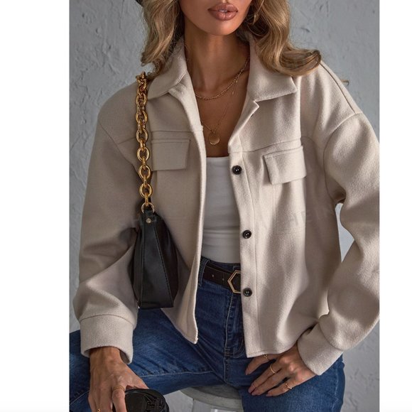 SHEIN Essnce Flap Pocket Drop Shoulder Button Front Overcoat Small - Picture 3 of 6